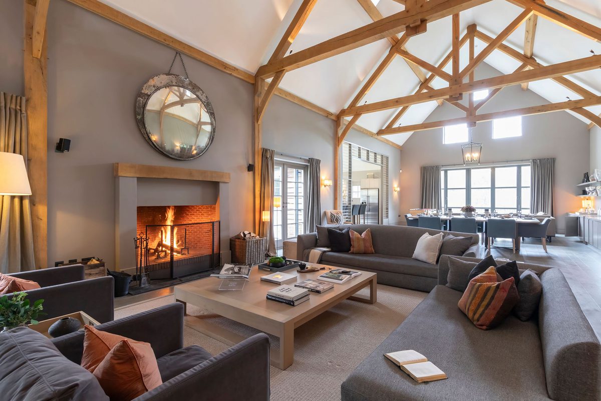 Greenoaks West Sussex living room with fireplace