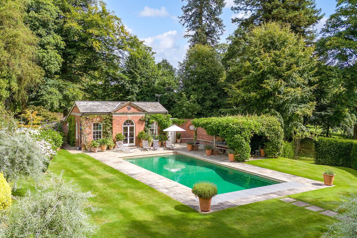 Halverton Hall Shropshire garden with pool