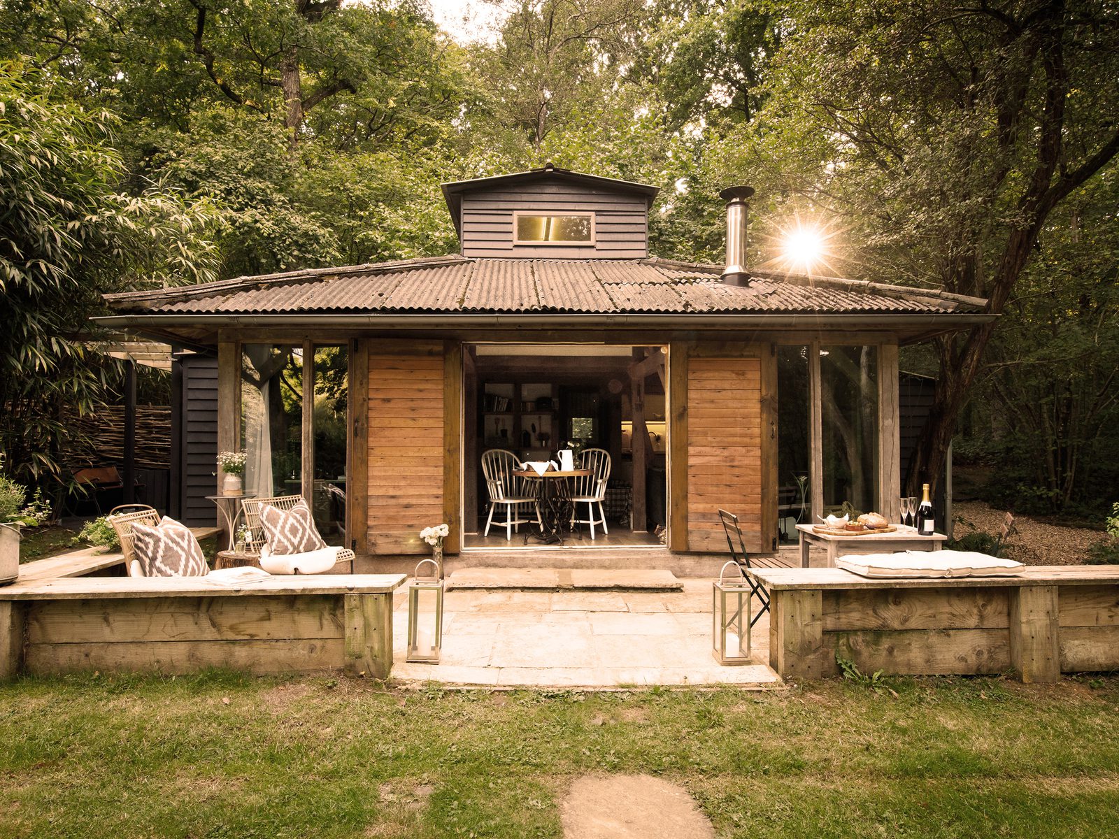 The Cabin West Sussex front exterior with trees