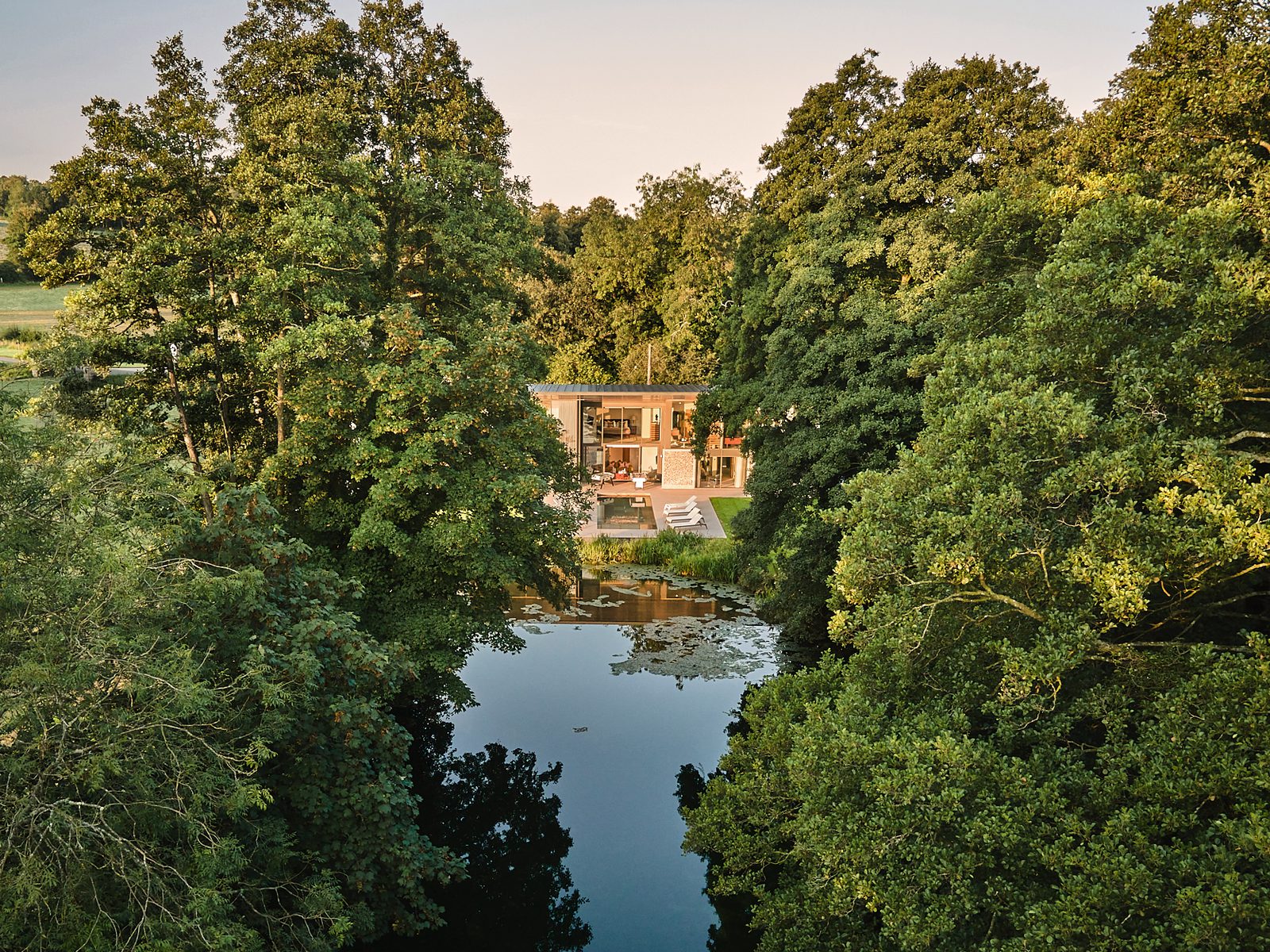 The Waterside Retreat Hampshire drone view over trees